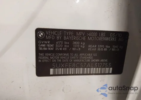 2010 BMW X5 xDrive48I from USA, damaged, VIN 5UXFE8C57AL312753